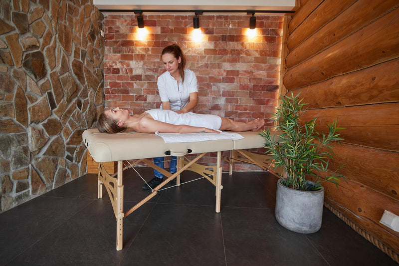 Habys Integral Extra Wide Massage Therapy Table - Light Wood & Cream - SalonServe Hair & Beauty Supplies Ltd