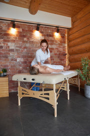 Habys Integral Extra Wide Massage Therapy Table - Light Wood & Cream - SalonServe Hair & Beauty Supplies Ltd