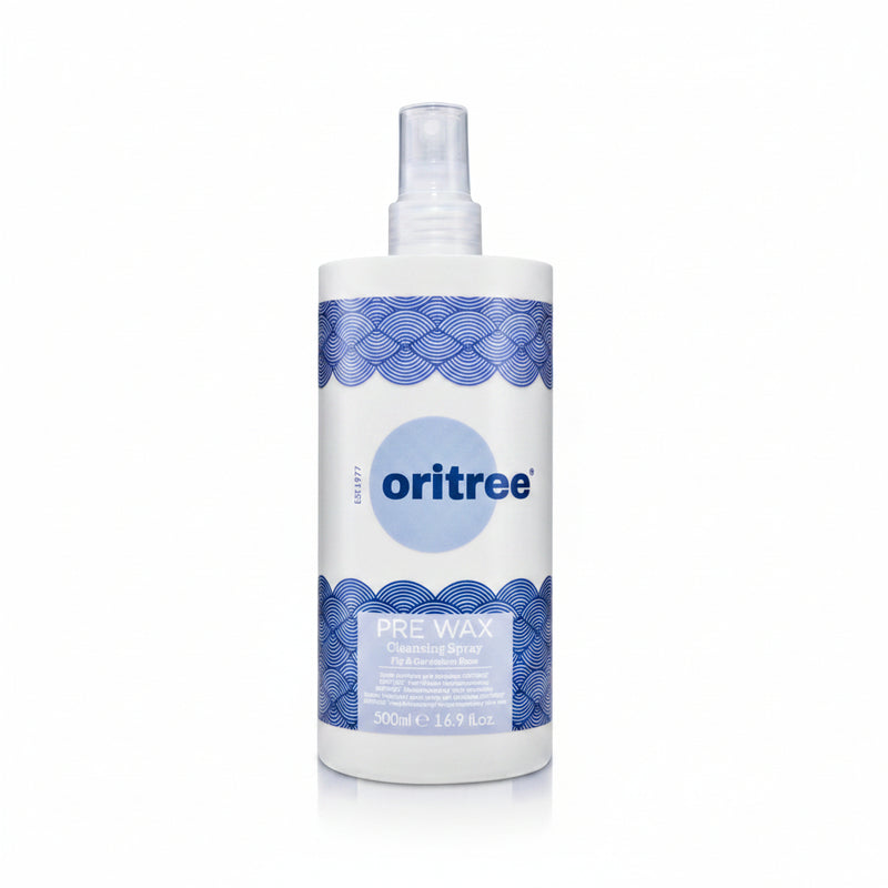 Oritree Pre Wax Cleansing Spray With Fig & Geranium Rose in a 500ml spray bottle