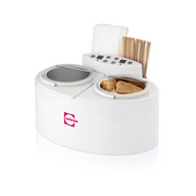 Oritree dual hair removal wax heater 1000cc and 500cc shown with wax strips and wax spatulas stored