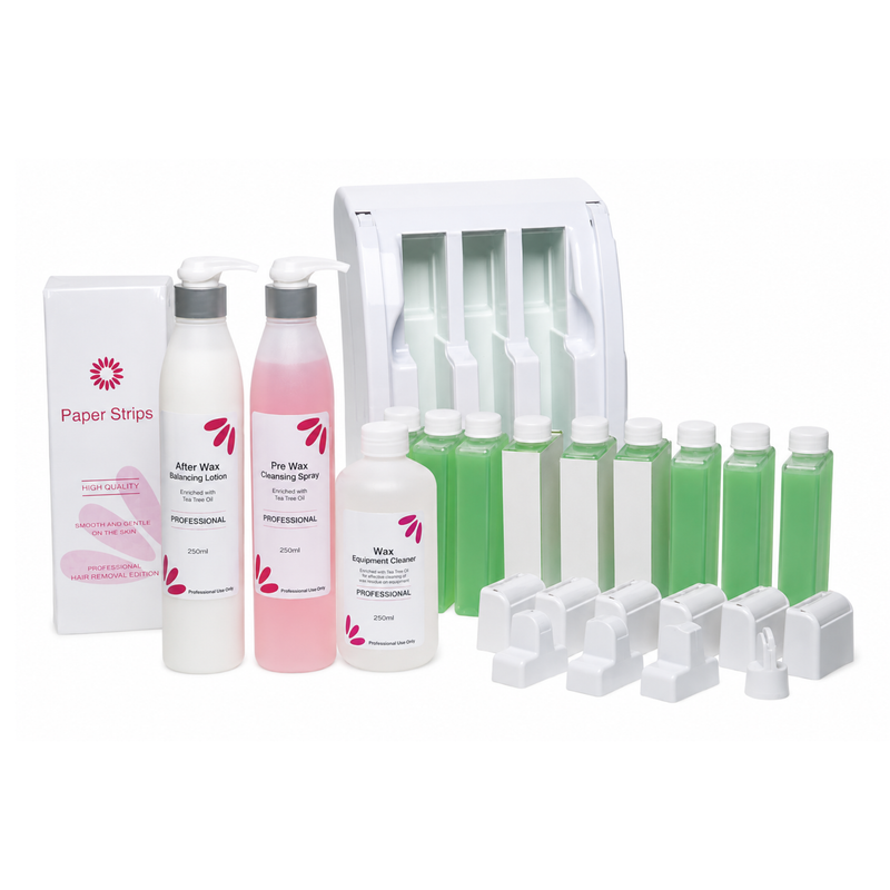 roller wax starter kit for salon use with tea tree wax and small 3 chamber heater