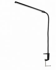 Black adjustable desk lamp on a white background