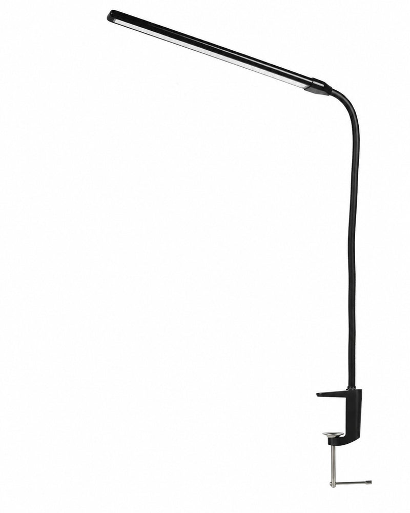 Black adjustable desk lamp on a white background