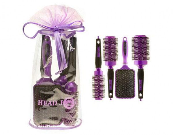 Hair Tools Head Jog Purple Ceramic Ionic Brushes Set Of 4